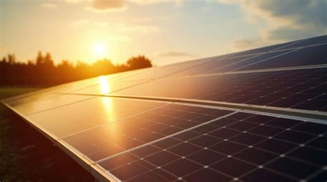 Premium Photo | Sun reflecting on solar panels during sunset hours