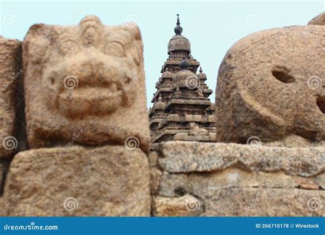 Ancient Architecture Behind Old Stone Wall in Mahabalipuram Town, Tamil ...