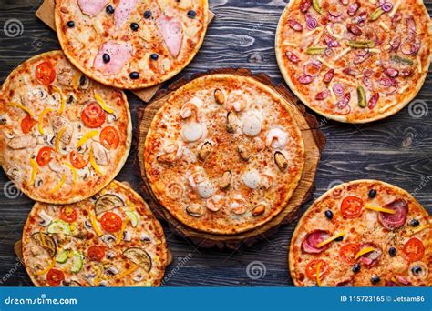 Six Different Pizza Set For Menu. Meat Pizzas With 1 Pepperoni ...