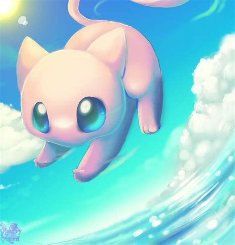 Adorable mew Pokemon art! I love how pastel it is! Mew looks like such a cute kitty 💙💞💙💞💙 ...