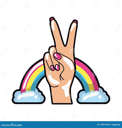 Hand with Peace Sign and Love Pop Art Stock Vector - Illustration of