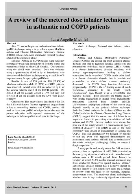 (PDF) A review of the metered dose inhaler technique in asthmatic and ...