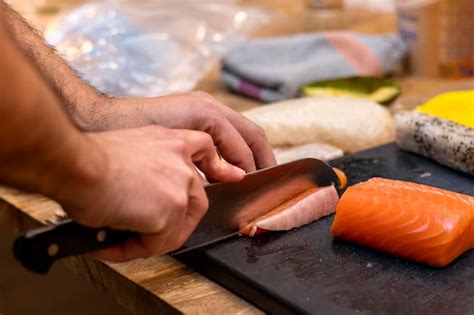 Premium Photo | Closeup view of process of preparing delicious rolling ...