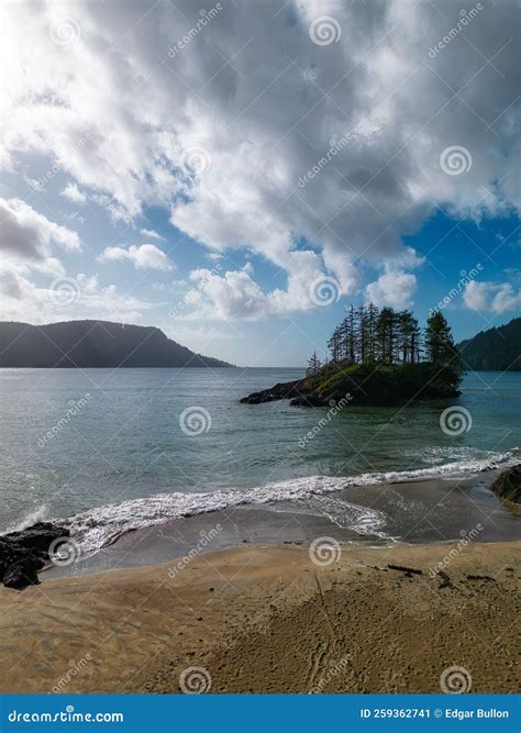 Sandy Beach on Pacific Ocean Coast View. Sunny Blue Sky Stock Image