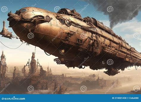 A Huge Steampunk Airship 3d Retro Technology Illustration Fantastic ...