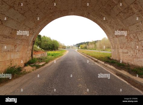 Man made road tunnel against woods and cloudy sky Stock Photo - Alamy