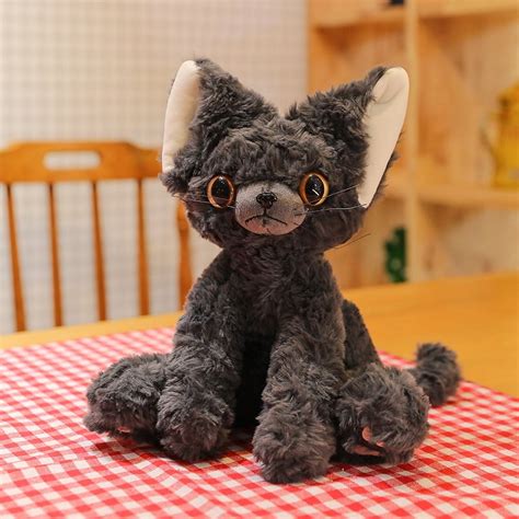 Adorable Devon Rex Cat Plush Toy, Curly-Haired Black Kitty, Perfect for