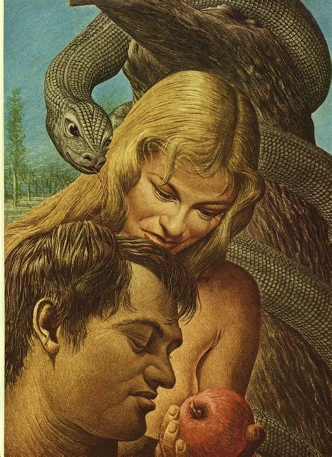 Guy Rowe. "Adam & Eve". Vintage 1949 Religious Biblical Lithograph ...