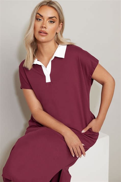 YOURS Plus Size Dark Red Jersey Collar Grown Sleeve Dress | Yours Clothing