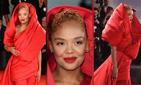 tessa thompson stepped  necks   red carpet    venice