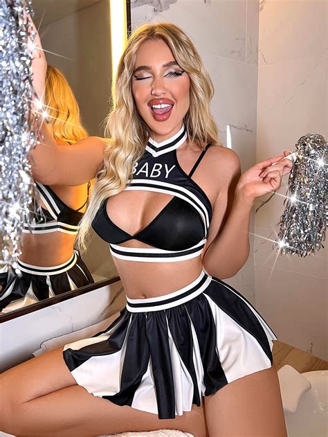 Black and White Collar Sleeveless Colorblock,Letter Cheerleader