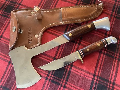 western knife hatchet combo set  nice condition vintage usa