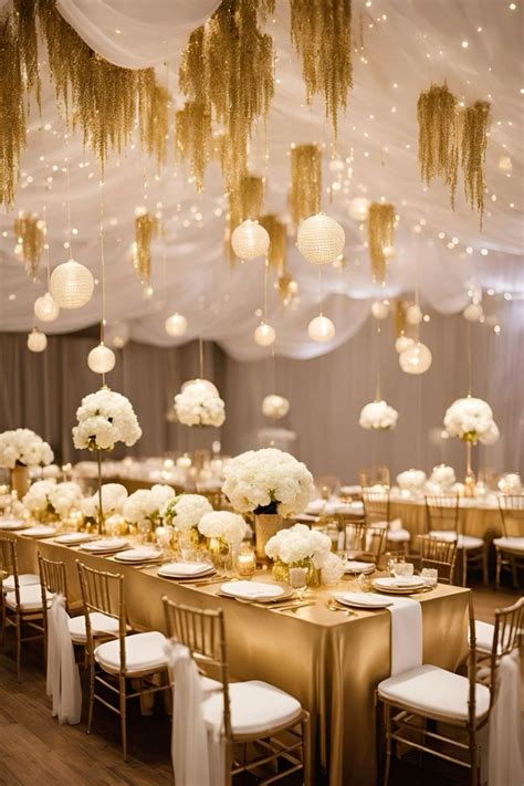 glamorous white  gold wedding reception white wedding decorations