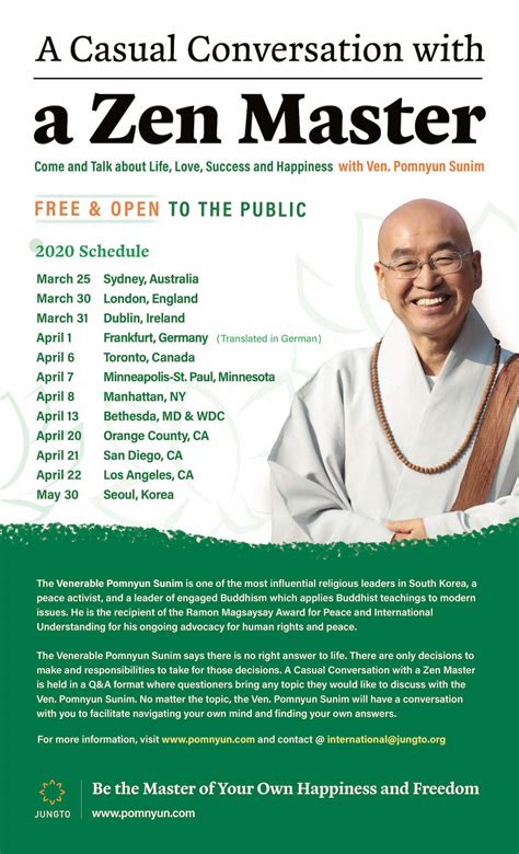 Korean Zen Master Pomnyun Sunim to Embark on International Dharma Talk