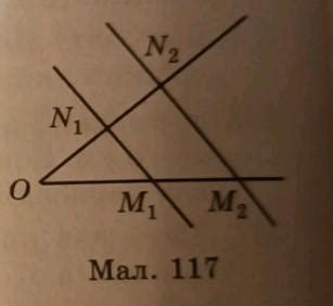 На мал. 117 М1N1 || M2N2, ON1 = N1N2; ОМ2 = 16 см. Знайдіть М1М2 А. 4 ...