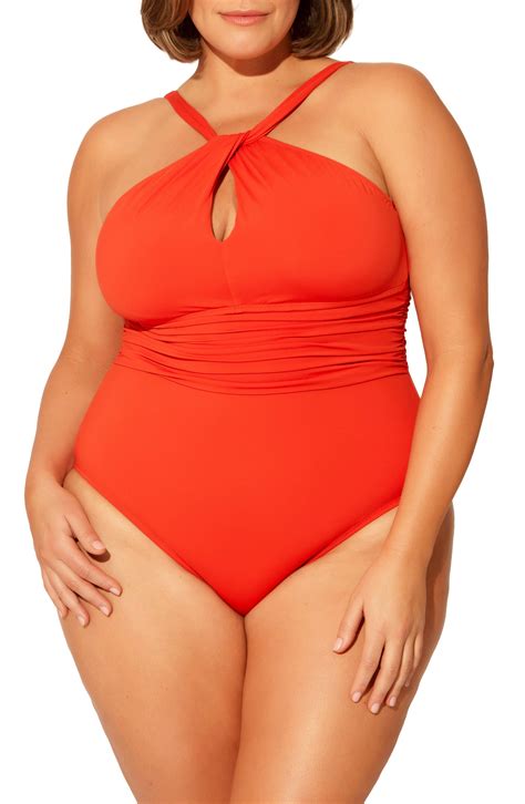 Plus Size Women&s Bleu by Rod Beattie Urban Goddess Keyhole High Neck