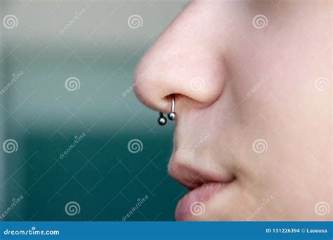 Nose Piercing Septum. Side View with Copy Space for Text Stock Photo ...