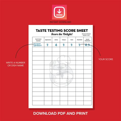 Taste Testing Score Card Printable: Cooking Competition (digital