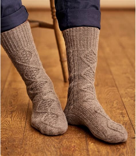 Vole Marl | Mens Lambswool Cable Socks | WoolOvers US