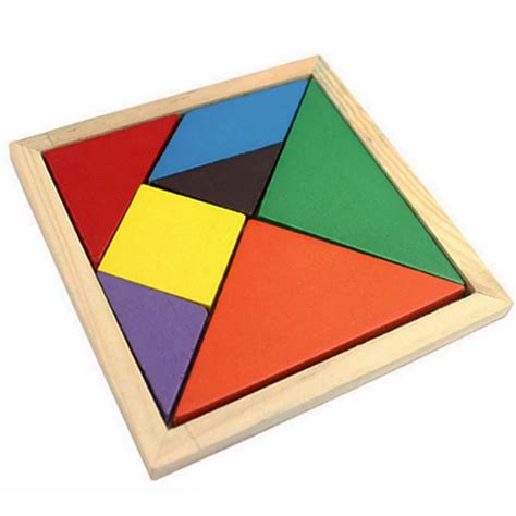 Деревянный Tangram 7 частей головоломки цвет ful квадрат IQ игра ...