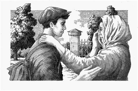 Иллюстрация Прощание с матерью в стиле графика, книжная графика
