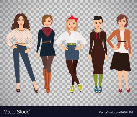 Cartoon teenage girls in everyday dress Royalty Free Vector