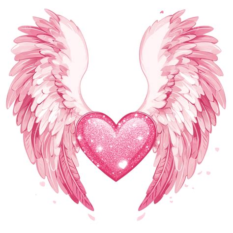Glittery Pink Heart With Angel Wings Illustration, Pink Heart Design