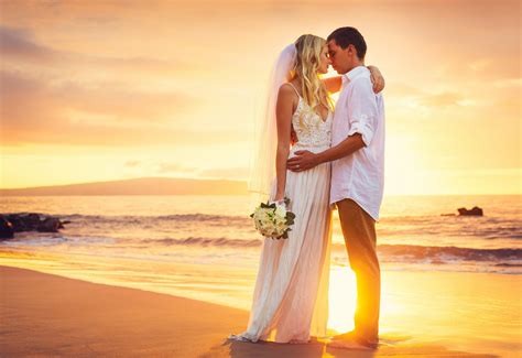 married sunset bride love sea happy wedding beach