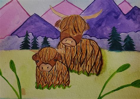 Scottish Highlander Cow Watercolor - Etsy