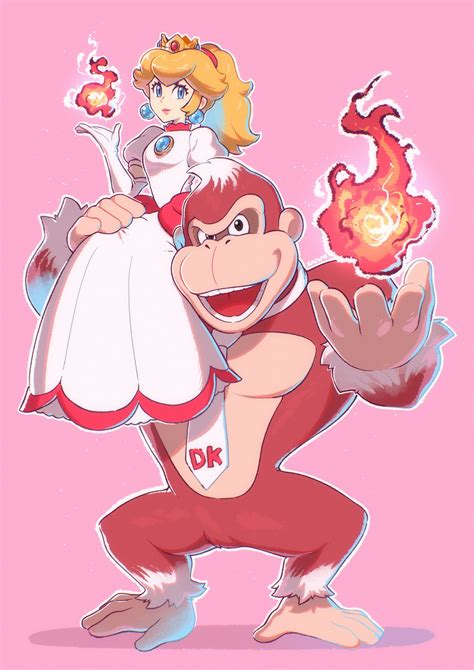 princess peach, donkey kong, fire peach, and fire donkey kong (mario