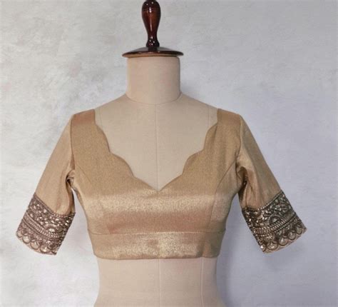 order banarasi tissue blouse copper rose gold deep  neck