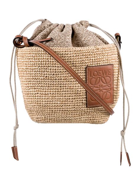 loewe  raffia anagram pochette basket bag neutrals bucket bags