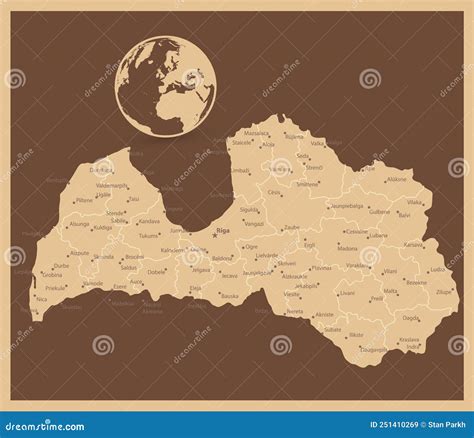 Latvia Antique Map stock vector. Illustration of classic - 251410269