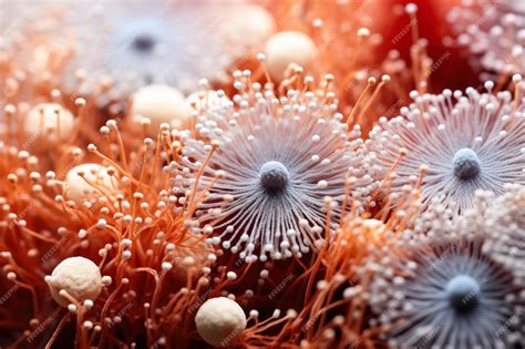 Premium AI Image | Extreme closeup of fungal spores under microscope ...