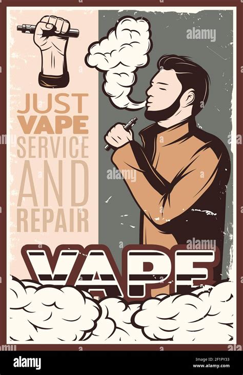 Vaping vintage poster with smoking electronic cigarette hipster and ...