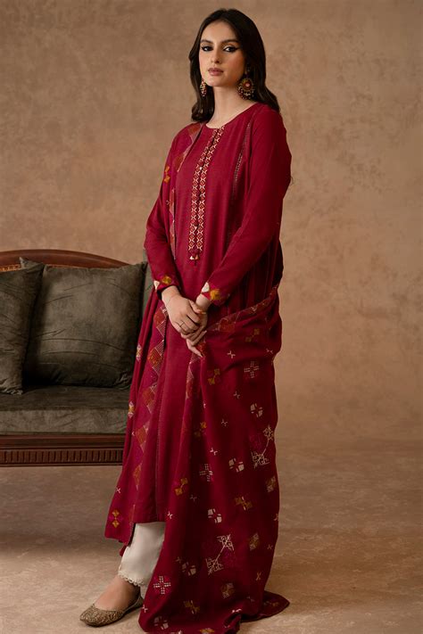 RUMBA RED-2 PIECE KHADDAR EMBROIDERED SUIT