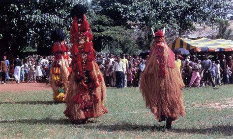 Mmanwu [Otigba?] masquerades at a festival. Amaifeke, central Igbo area ...