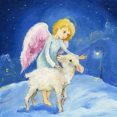 Angel and Lamb Card postcard Fine art print by Irina Kapustina ...