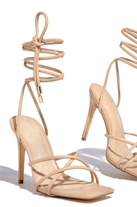 Miss Lola | Holly Nude Lace Up Strappy Heels – MISS LOLA