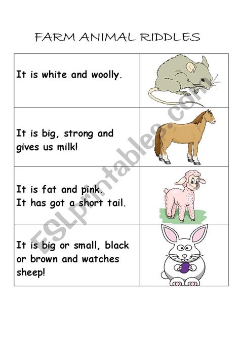 Farm animal riddles - ESL worksheet by sarabg