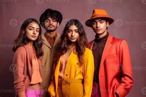 A group of Indian gen z models posing in modern Bold Modern style ...