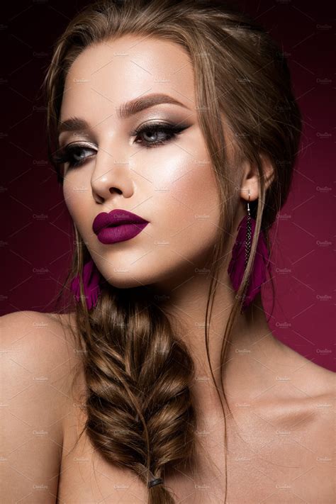 Make up glamour portrait of beautiful woman model with fresh makeup and ...
