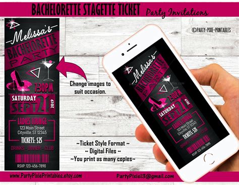 Bachelorette Stagette Hens Party Invitations - Ticket Style - Any