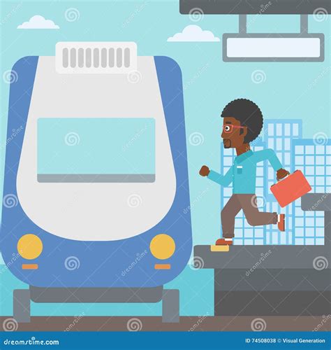 Latecomer Man Running for the Train. Stock Vector - Illustration of