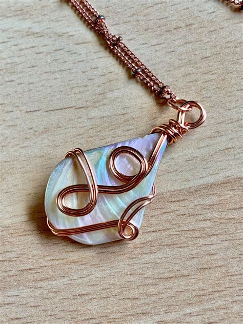 Shell Pendant/copper Wire Wrapped Pendant/shell Necklace/beach Jewelry ...