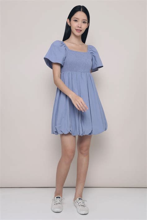 Avelie Smocked Bubble Dress Navy – Hollyhoque