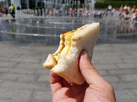 A Cheese and Pickle Sandwich Being Consumed in London, England Stock ...