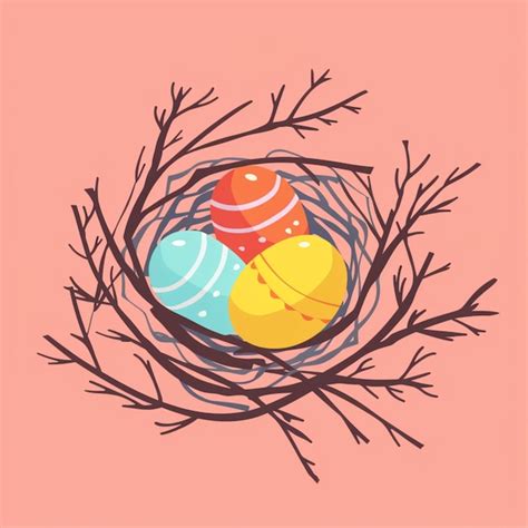 Premium Vector | Vector easter colorful decorated eggs in the bird nest ...