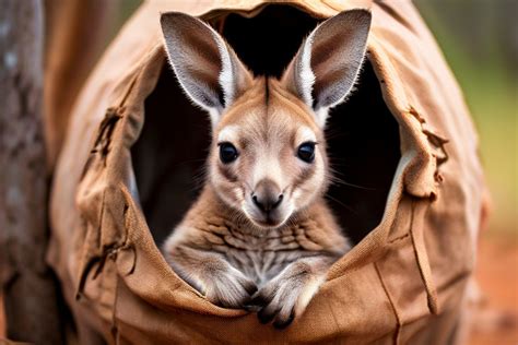 A Curious Kangaroo Joey Peeking Out of Its Mother's Pouch (... by ...