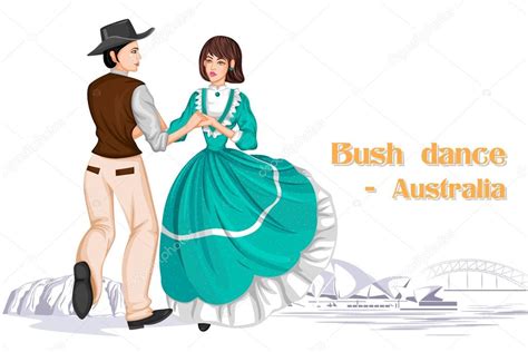 Australian Couple performing Bush dance of Australia — Stock Vector ...